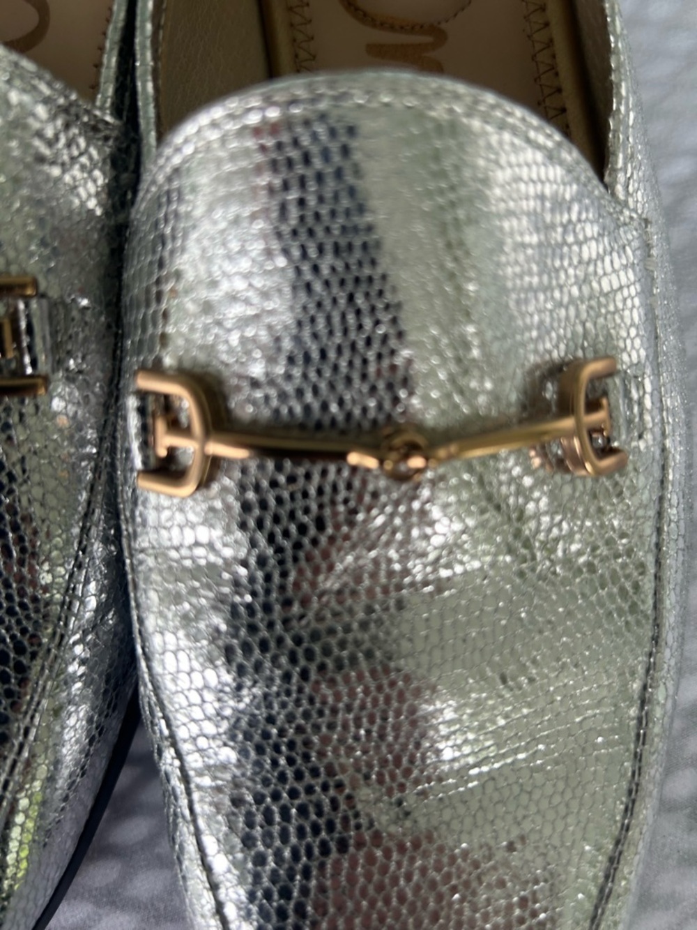 Sam Edelman Loraine Bit Shiny Soft Silver Metallic Womens Slip On Loafers Flats - Picture 9 of 11
